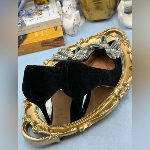 🆕 KURT GEIGER LONDON 🧿 NWOB Belgravia Bow Court Heel, Black Velvet Sz38.5 US 8 - Picture 10 of 16